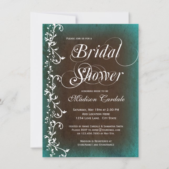 Rustic Country Teal Brown Bridal Shower Invitation (Front)