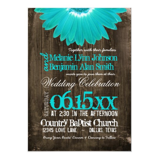 rustic country teal daisy wood wedding invitations zazzle com