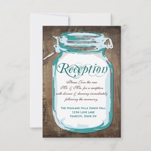 Rustic Country Teal Mason Jar Reception Cards