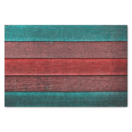 Rustic Country Teal Red Brown Wood Grain Texture Tissue Paper