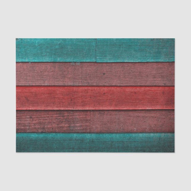 Rustic Country Teal Red Brown Wood Grain Texture Tissue Paper (Front)
