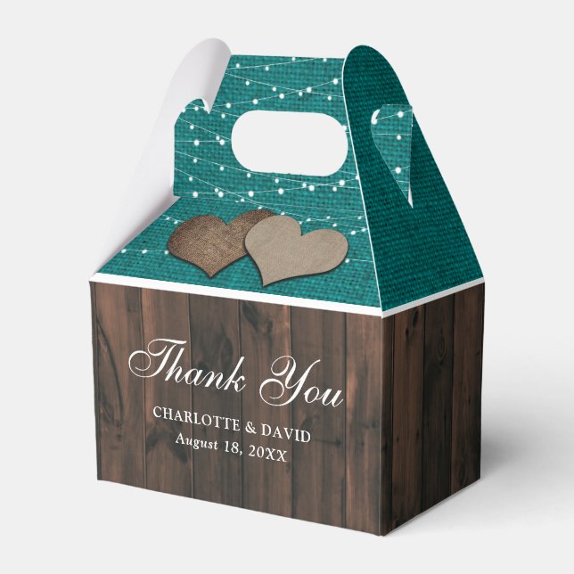 Rustic Country Teal Wedding Thank You Favor Boxes (Front Side)
