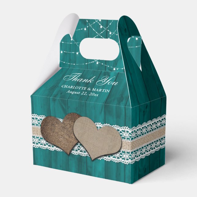 Rustic Country Teal Wedding Thank You Favor Boxes (Front Side)