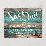 Rustic Country Teal Wood Horseshoe Save the Date Postcard