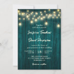 Rustic Country Teal Wood String Lights Wedding Invitation at Zazzle