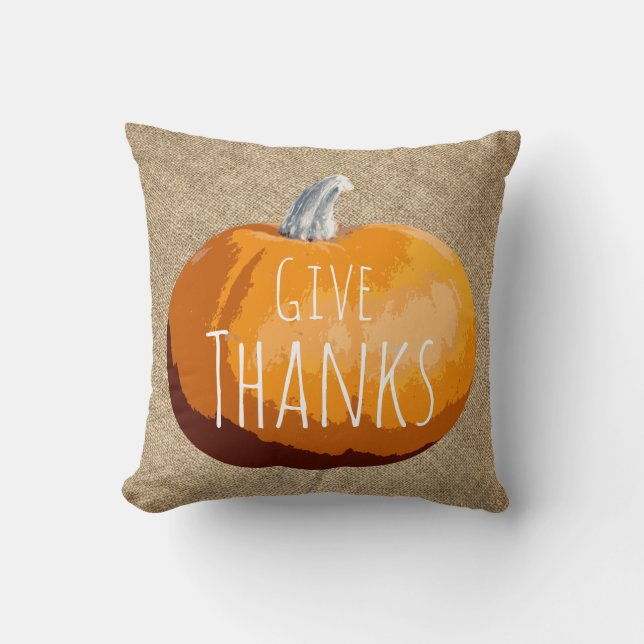 Rustic Country Thanksgiving Pumpkin Throw Pillow (Front)