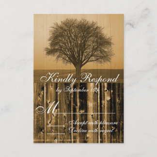Rustic Country Tree Barn Wood Wedding RSVP Cards