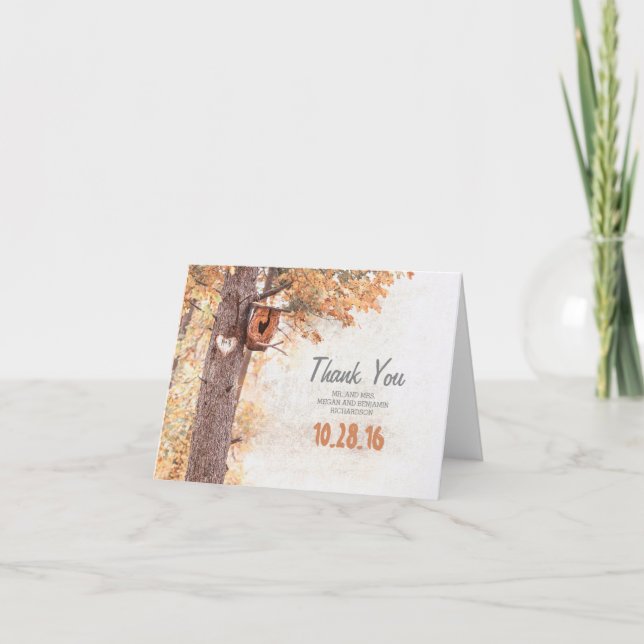 Rustic Country Tree Heart Fall Wedding Thank You Card (Front)