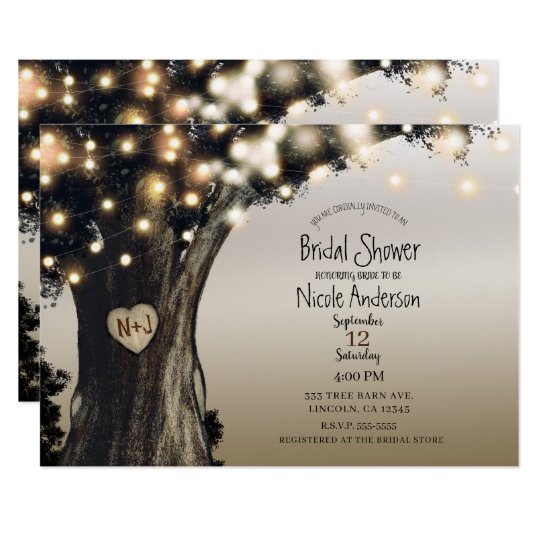 Rustic Country Tree Lights Barn Bridal Shower Invitation Zazzle Com