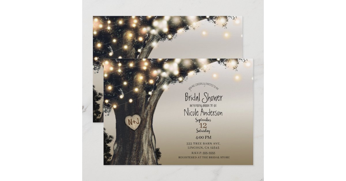 Rustic Country Tree Lights Barn Bridal Shower Invitation | Zazzle