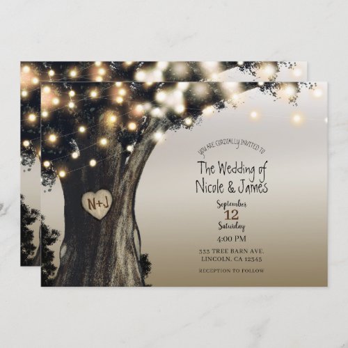 Rustic Country Tree  Lights Modern Barn Wedding Invitation