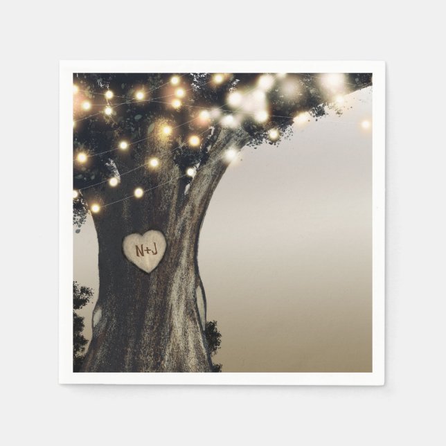 Rustic Country Tree & Lights Modern Barn Wedding Napkins (Front)