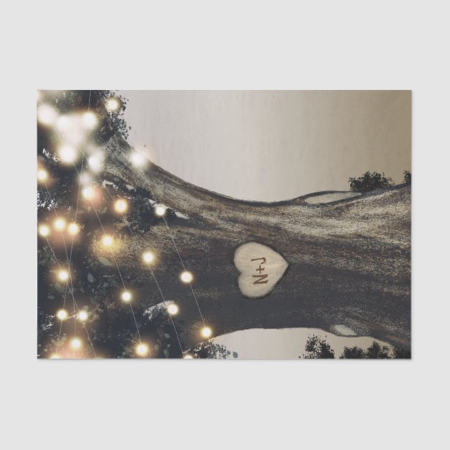 Rustic Country Tree & Lights Modern Barn Wedding Tissue Paper (Front)