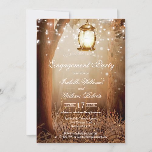 Rustic Country Tree String Lights Engagement Party Invitation