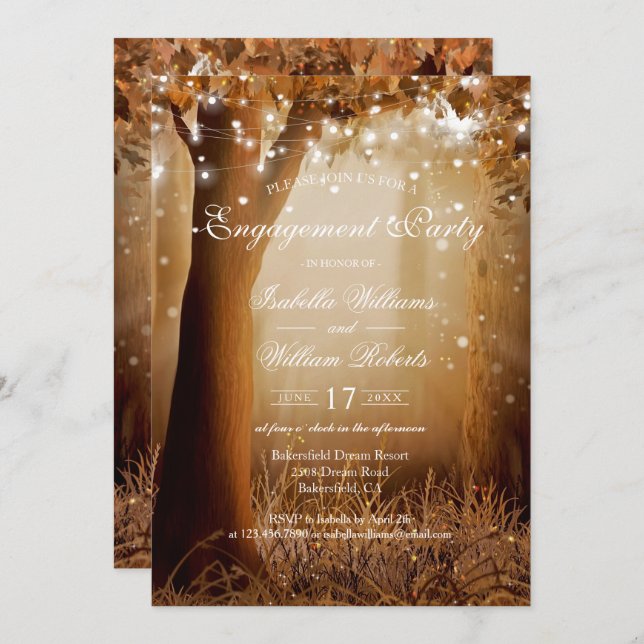 Rustic Country Tree String Lights Engagement Party Invitation (Front/Back)