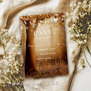 Rustic Country Tree String Lights RSVP Card