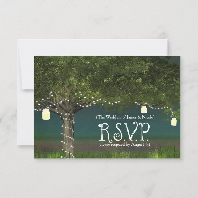 Rustic Country Tree & String Lights RSVP Card (Front)
