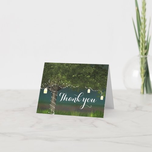 Rustic Country Tree  String Lights Wedding Card