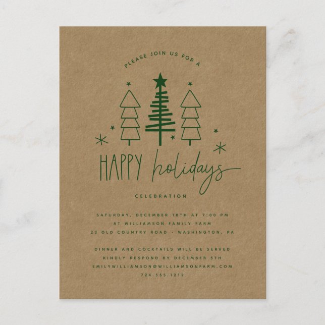 Rustic Country Trees Christmas Party Invitation  Postcard (Front)