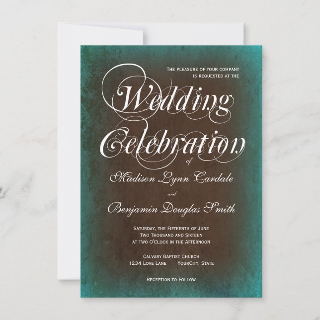 Rustic Country Turquoise Brown Wedding Invitations (Front)
