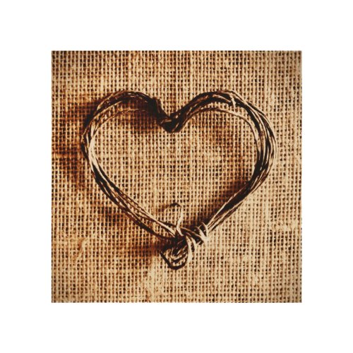 Rustic Country Twine Heart Burlap Look Wood Canvas