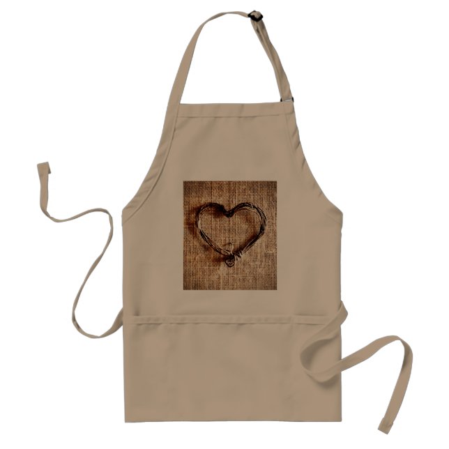 Rustic Country Twine Heart on Burlap Print Adult Apron (Front)
