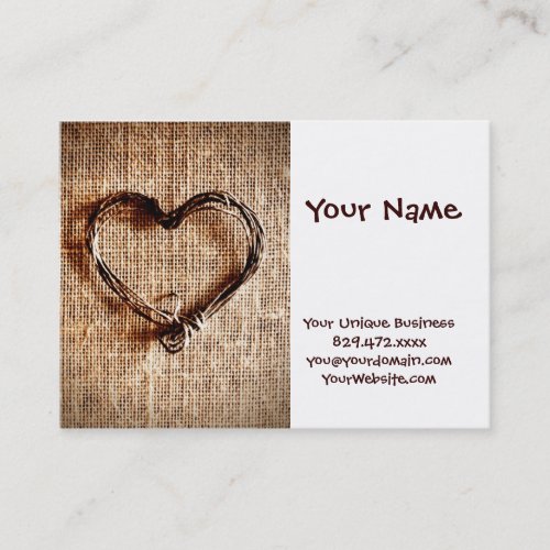 Rustic Country Twine Heart on Burlap Print Business Cards