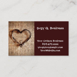 Rustic Country Twine Heart on Burlap Print Business Card