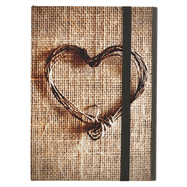 Rustic Country Twine Heart on Burlap Print iPad Air Cover (Front Closed)