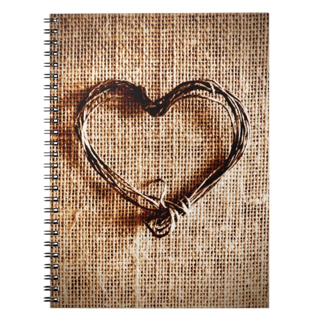 Rustic Country Twine Heart on Burlap Print Notebook (Front)