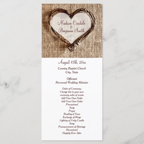 Rustic Country Twine Heart Wedding Programs