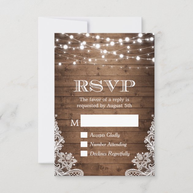 Rustic Country Twinkle Lights Lace Barn Wood RSVP