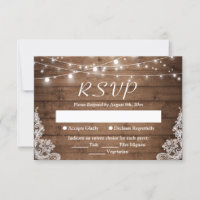 Rustic Country Twinkle Lights Lace Barn Wood RSVP