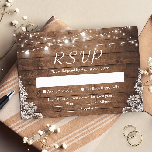 Rustic Country Twinkle Lights Lace Barn Wood RSVP