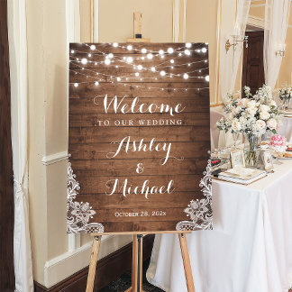 Rustic Country Twinkle Lights Lace Wedding Foam Board