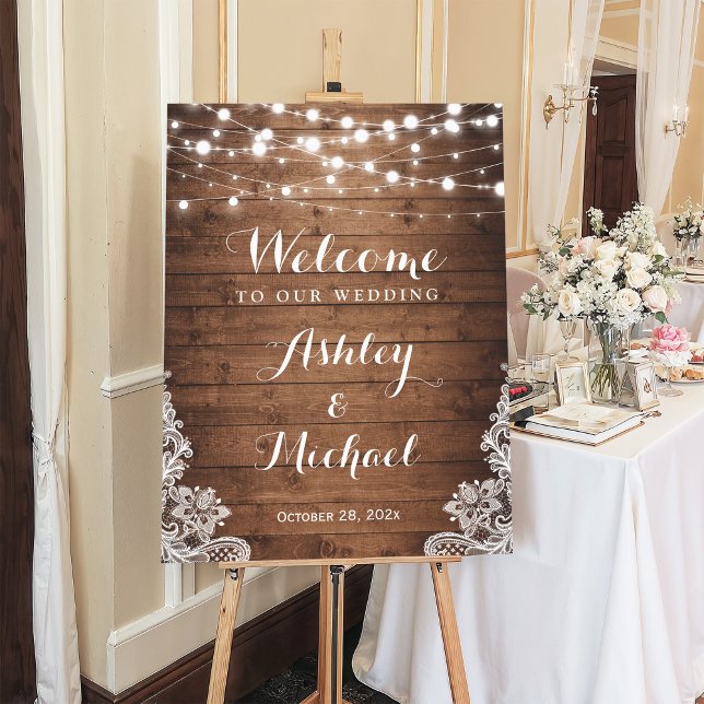 Rustic Country Twinkle Lights Lace Wedding Foam Board (Creator Uploaded)