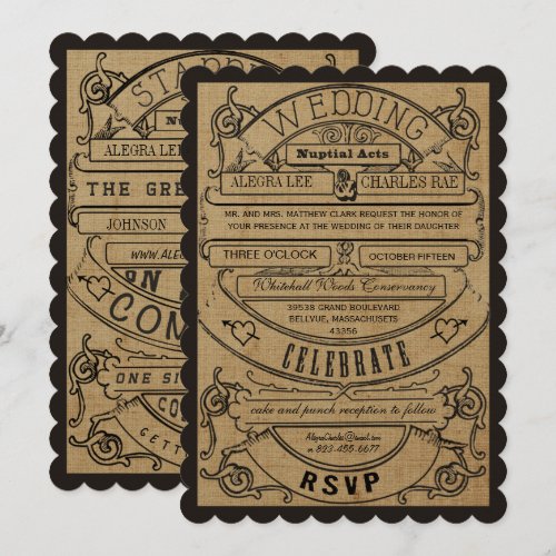 Rustic Country Typography Ticket Wedding Invite