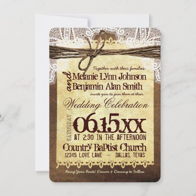 Rustic Country Typography Wedding Invitations (Front)