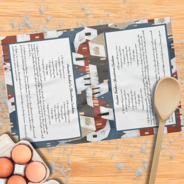 Rustic Country Village Winter Family Recipe Kitchen Towel (Creator Uploaded)