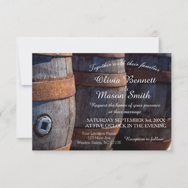 Rustic Country Vineyard Wine Barrel  Wedding Card (Front)