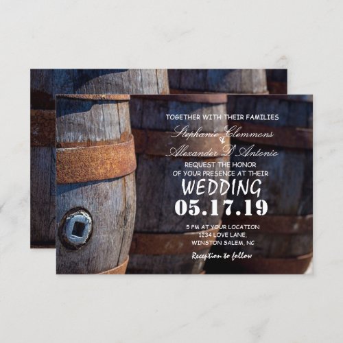 Rustic Country Vineyard Wine Barrel  Wedding Card