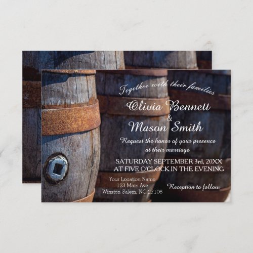 Rustic Country Vineyard Wine Barrel  Wedding Card