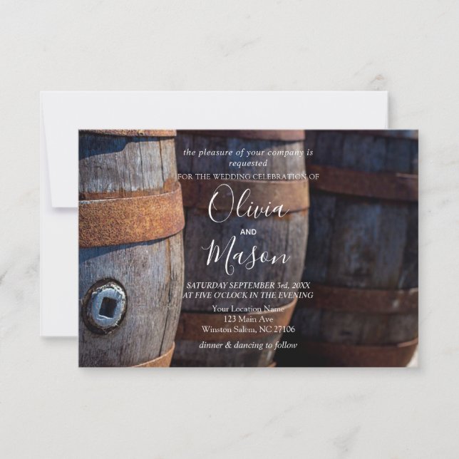 Rustic Country Vineyard Wine Barrel  Wedding Card (Front)