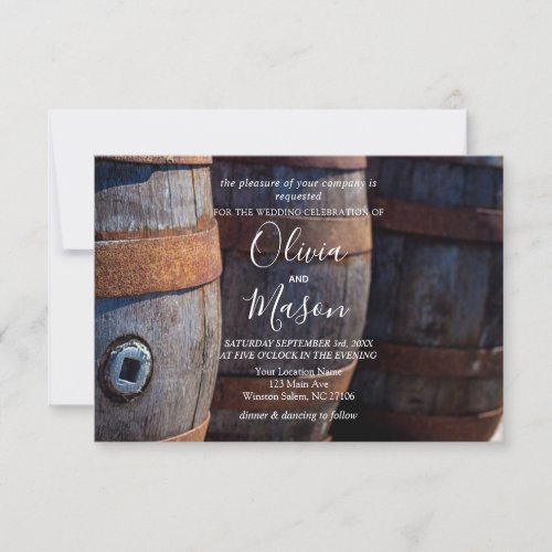 Rustic Country Vineyard Wine Barrel  Wedding Card