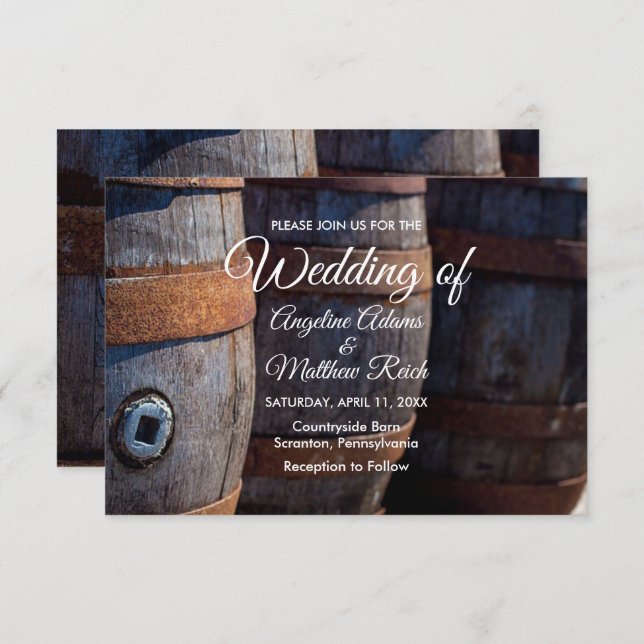 Rustic Country Vineyard Wine Barrel  Wedding Card (Front/Back)