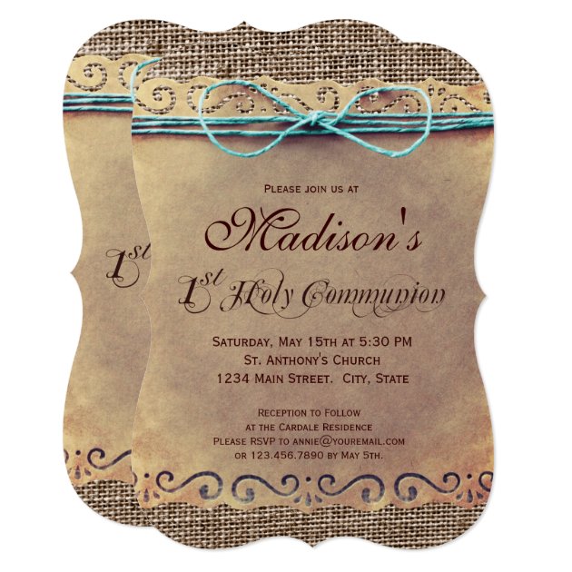 Rustic Country Vintage 1st Communion Invitations