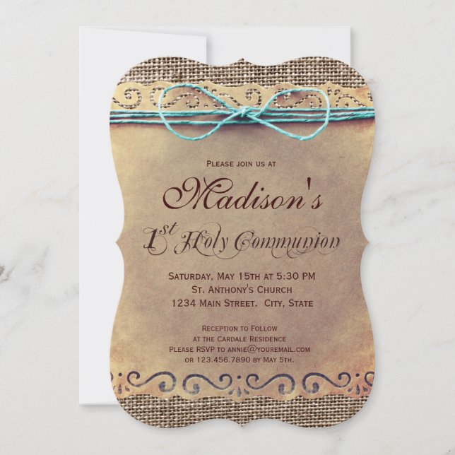 Rustic Country Vintage 1st Communion Invitations (Front)