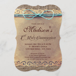 Rustic Country Vintage 1st Communion Invitations