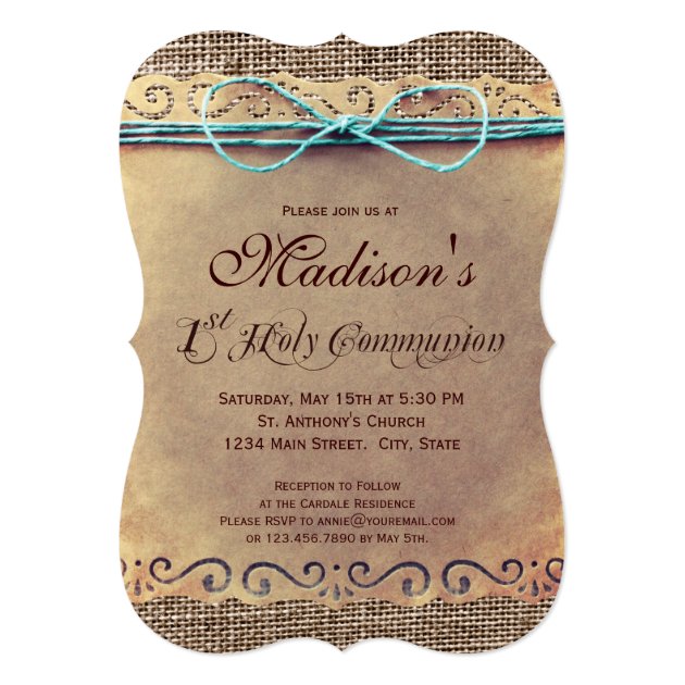 Rustic Country Vintage 1st Communion Invitations