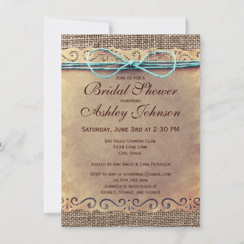 Rustic Country Vintage Bridal Shower Invitations